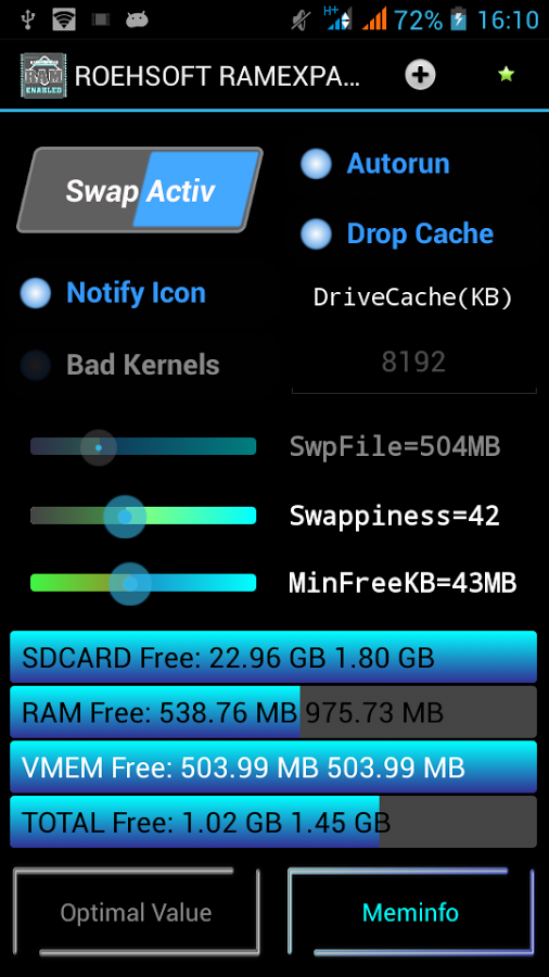 Roehsoft Ram Expander - swap ram ảo cho android