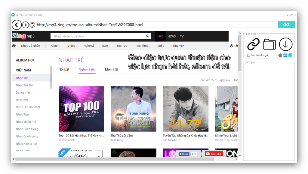 ePYNGetMP3-Cute – Phần mềm get link download bài hát, playlist nhạc ở Nhaccuatui, Nhacso, ZingMP3