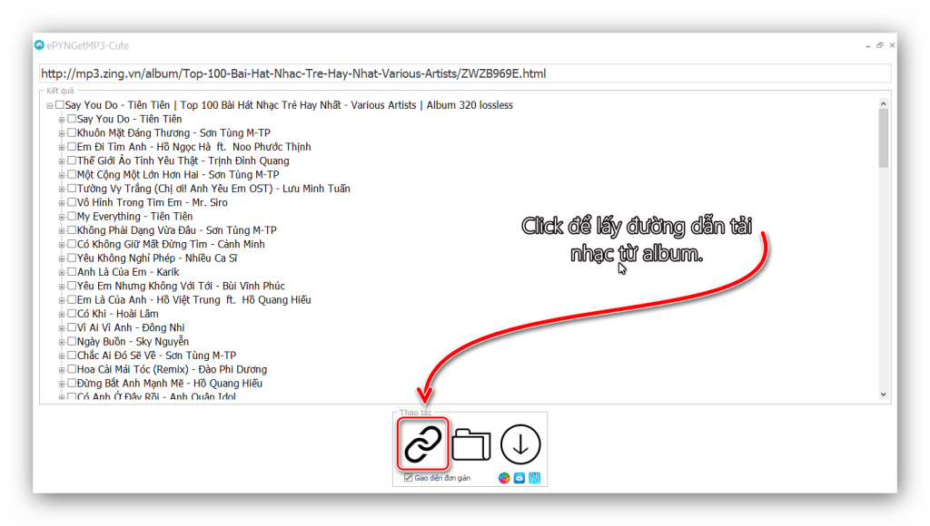 ePYNGetMP3-Cute – Phần mềm get link download bài hát, playlist nhạc ở Nhaccuatui, Nhacso, ZingMP3